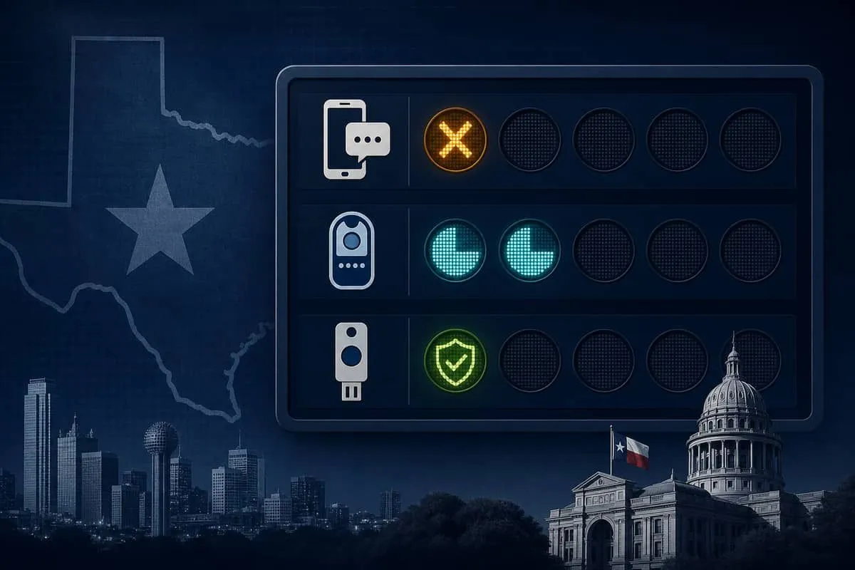 Texas MFA scoreboard: SMS fail, soft-token partial, hardware key strong