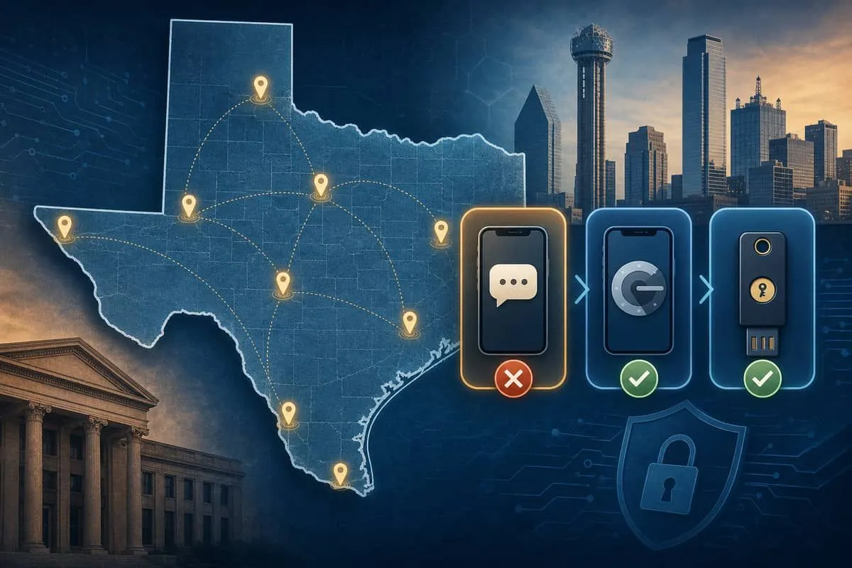 Texas map with MFA strength markers for regional banks