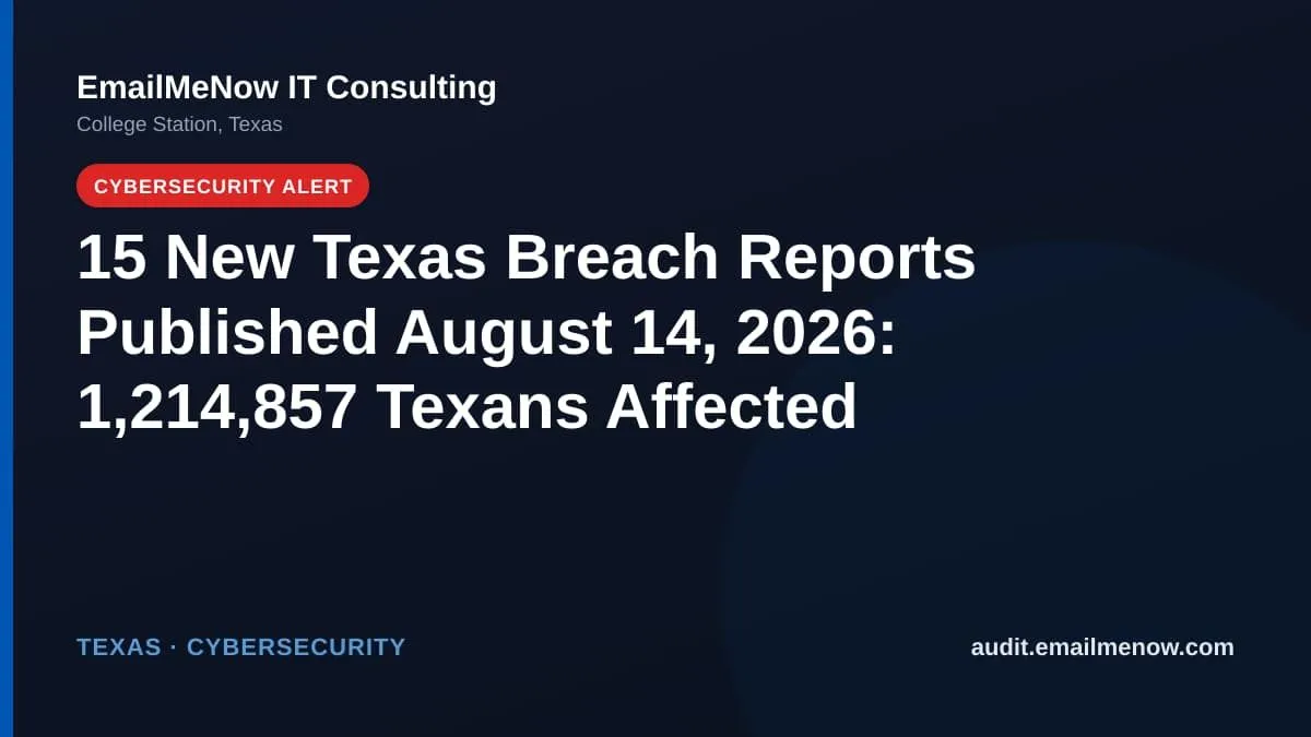 Texas data breach report roundup for August 14, 2026