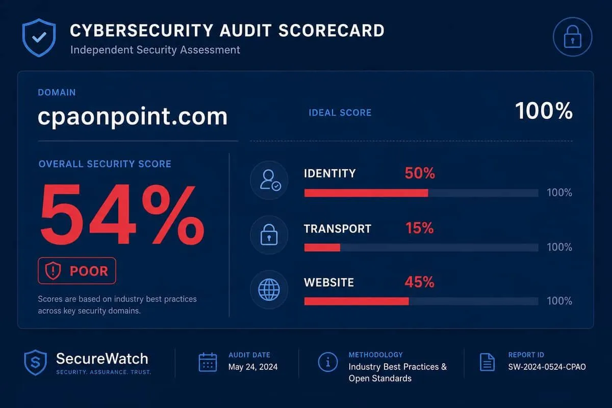 Illustration: cpaonpoint.com 54% email security audit versus 100% ideal