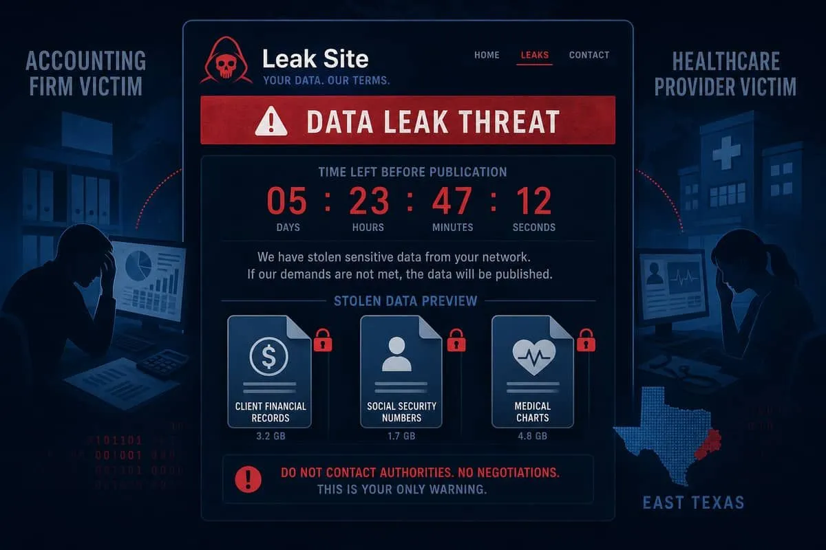 Illustration: Akira ransomware dark-web leak-site extortion threat against Lufkin CPA firm