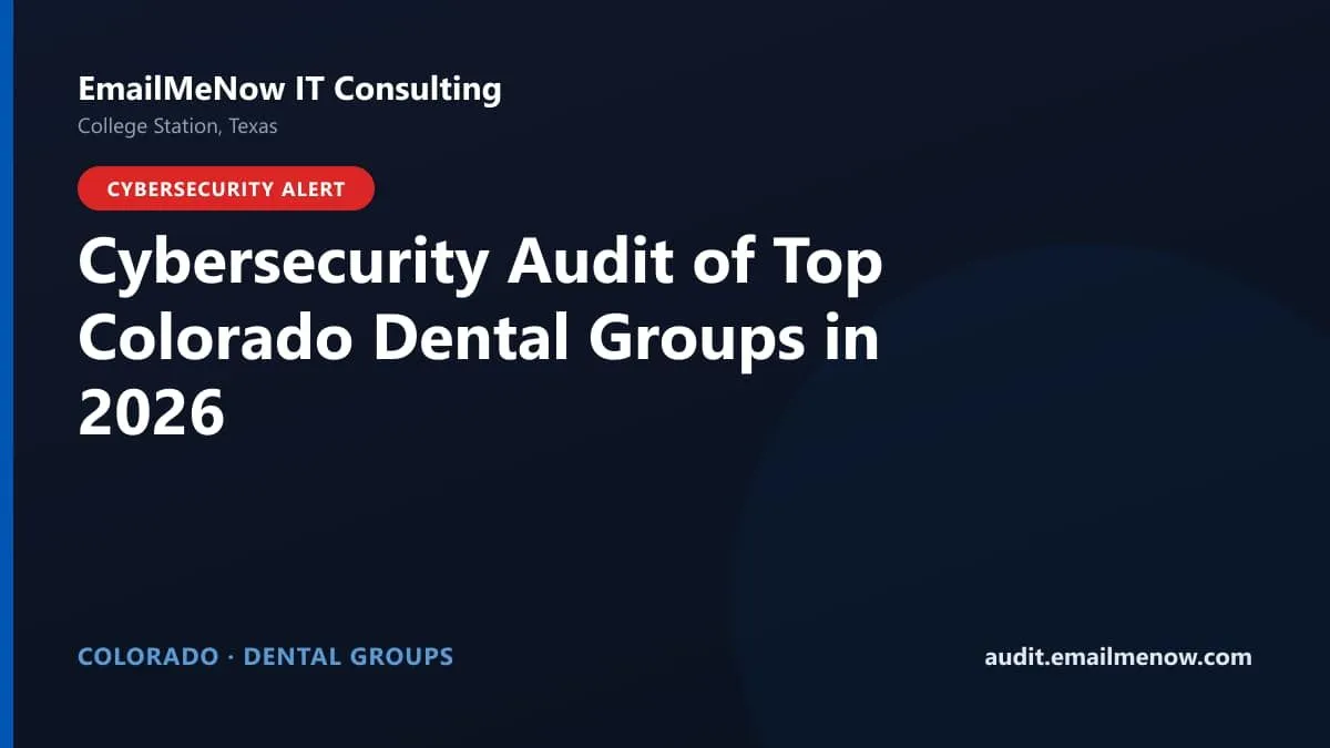 Digital audit dashboard with a Colorado state map showing cybersecurity scores of major Colorado dental groups
