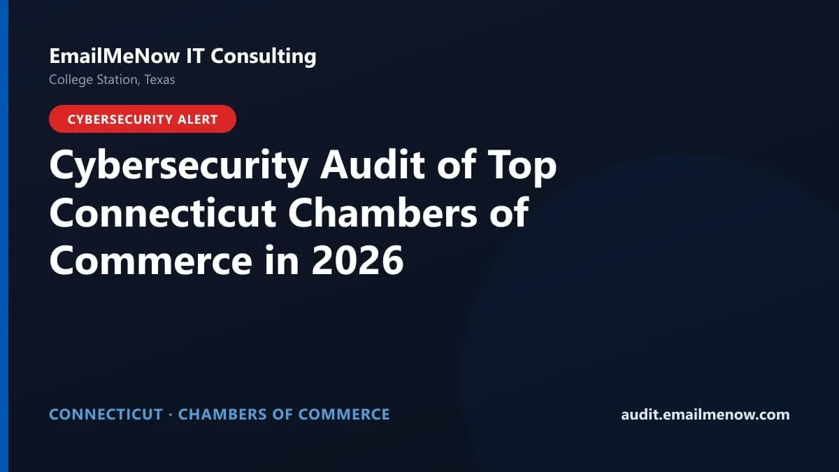 Digital audit dashboard with a Connecticut state map showing cybersecurity scores of major Connecticut chambers of commerce