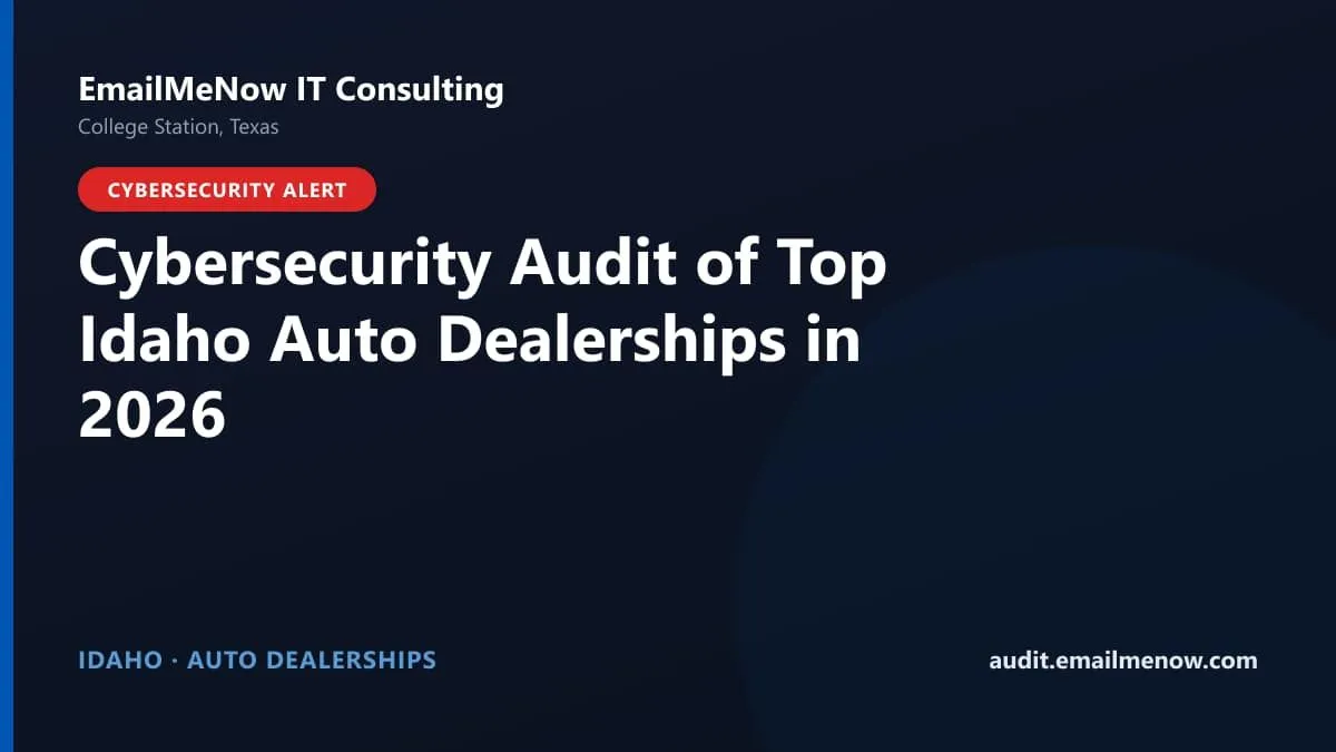 Digital audit dashboard with a Idaho state map showing cybersecurity scores of major Idaho auto dealerships