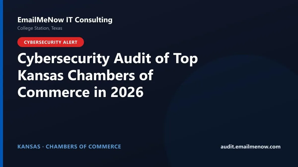Digital audit dashboard with a Kansas state map showing cybersecurity scores of major Kansas chambers of commerce