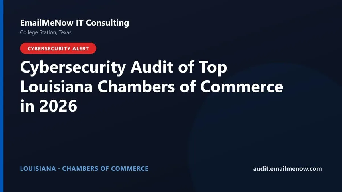 Digital audit dashboard with a Louisiana state map showing cybersecurity scores of major Louisiana chambers of commerce