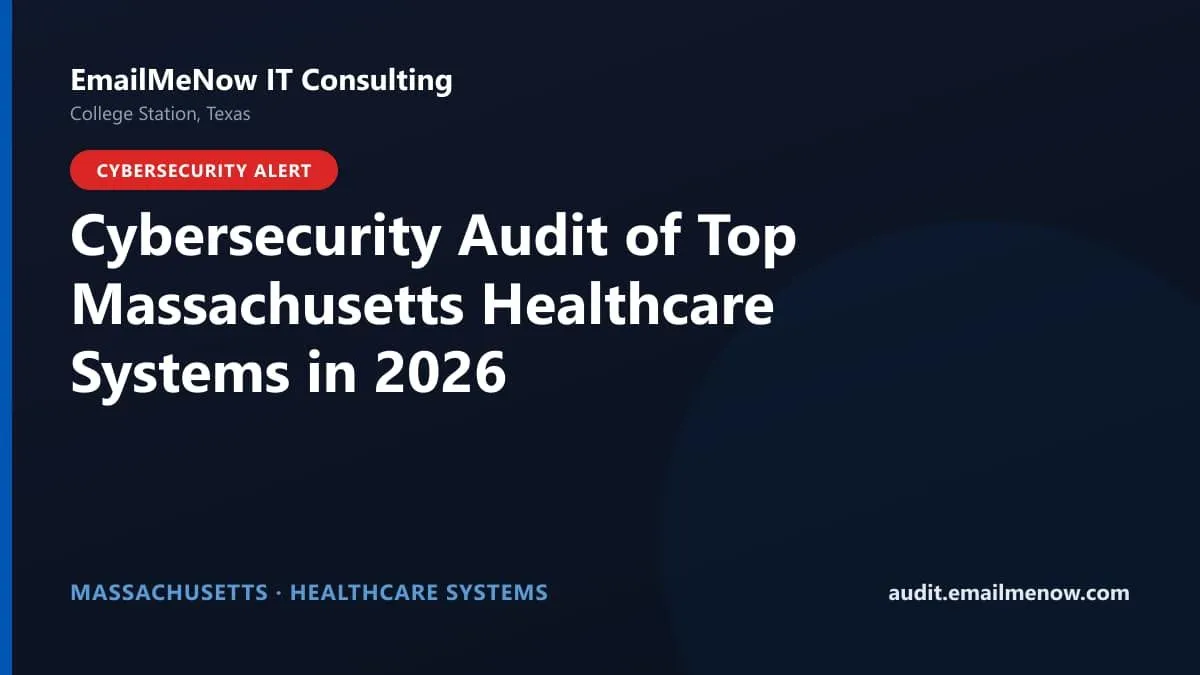 Digital audit dashboard with a Massachusetts state map showing cybersecurity scores of major Massachusetts hospitals and healthcare systems