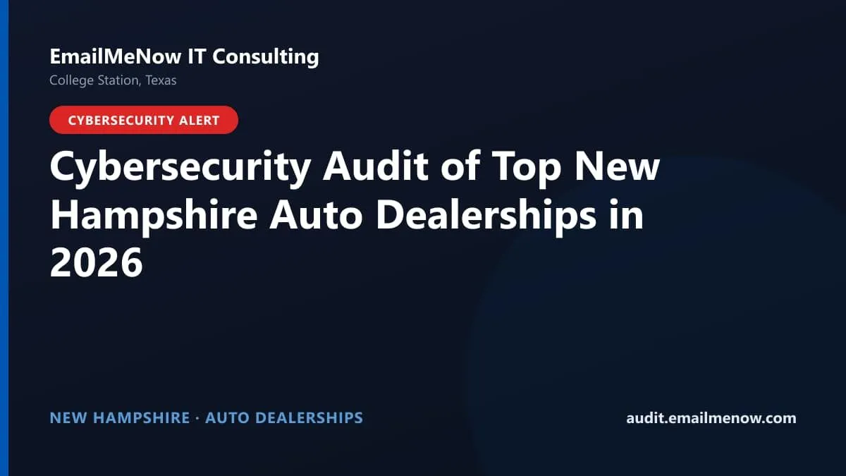 Digital audit dashboard with a New Hampshire state map showing cybersecurity scores of major New Hampshire auto dealerships