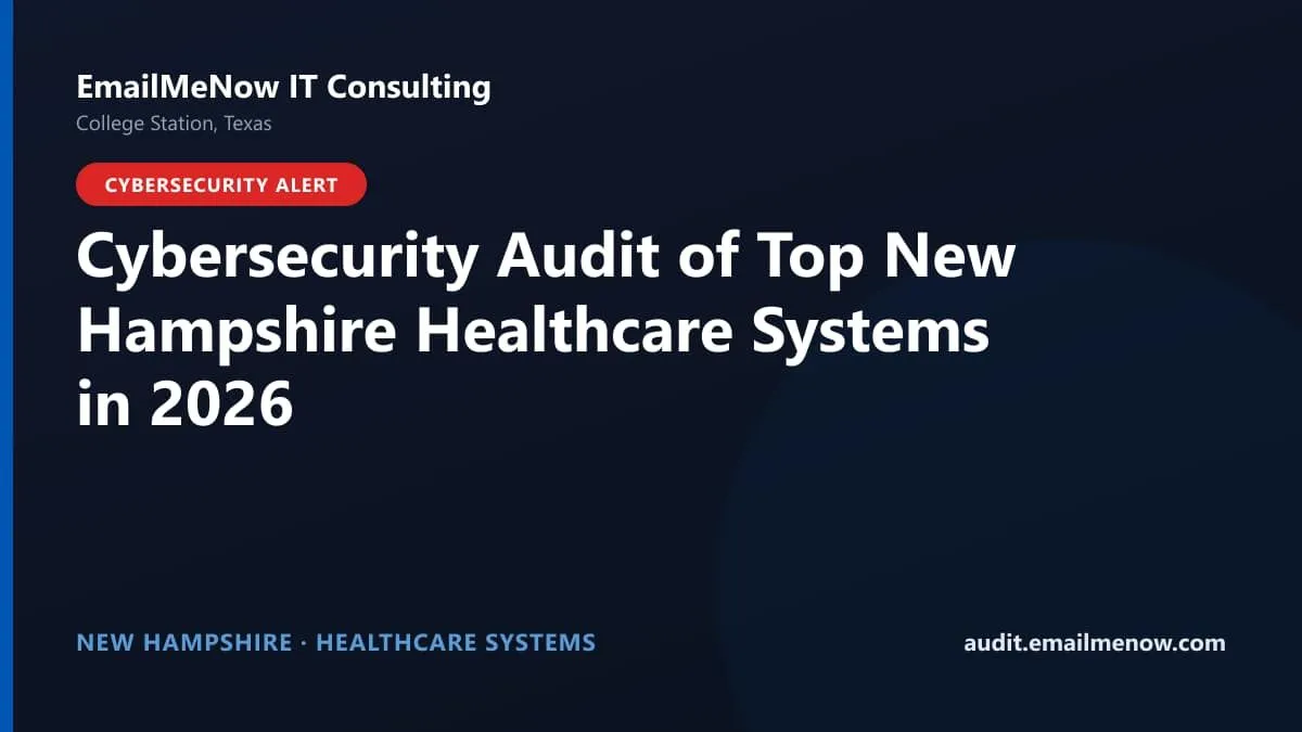 Digital audit dashboard with a New Hampshire state map showing cybersecurity scores of major New Hampshire hospitals and healthcare systems