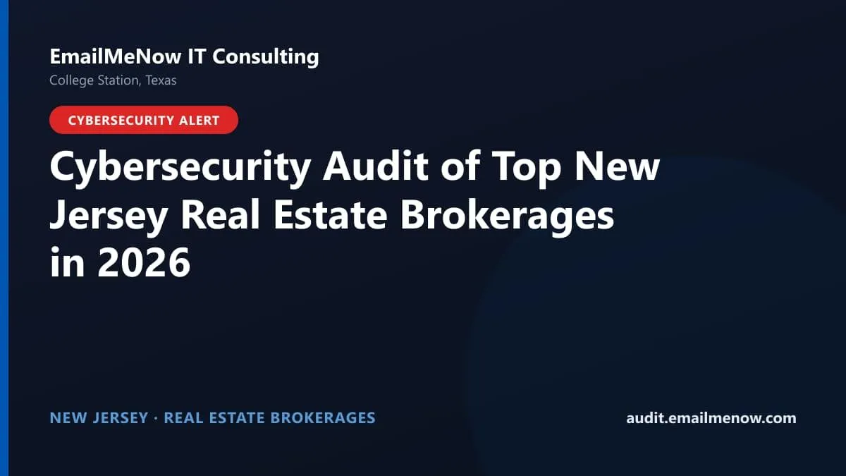Digital audit dashboard with a New Jersey state map showing cybersecurity scores of major New Jersey real estate brokerages