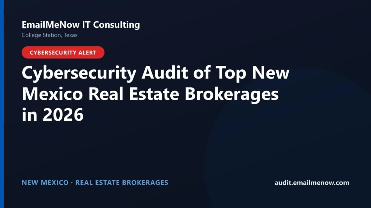 Digital audit dashboard with a New Mexico state map showing cybersecurity scores of major New Mexico real estate brokerages