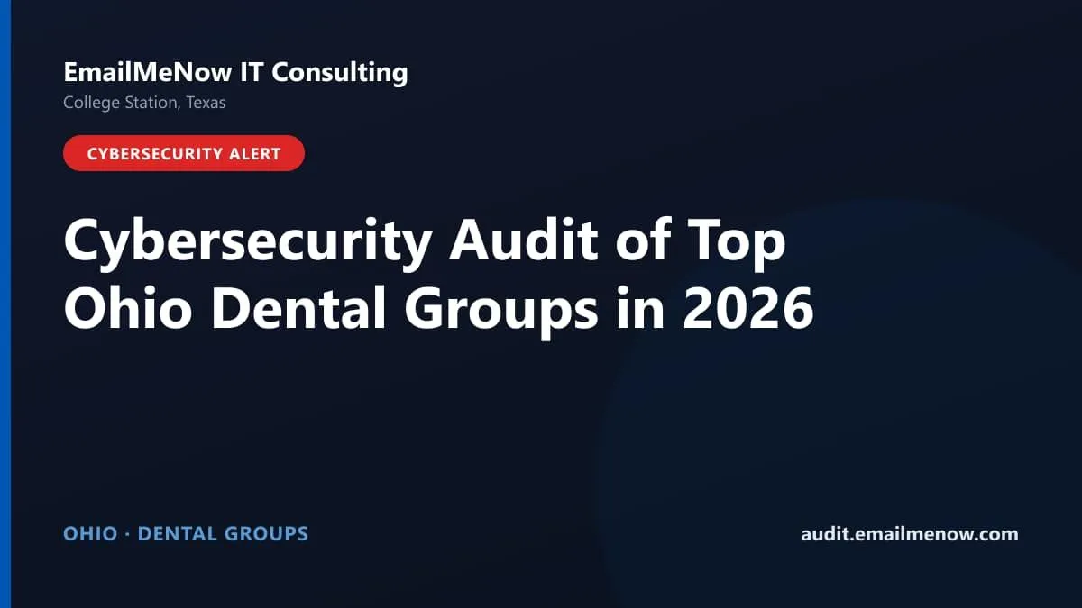 Digital audit dashboard with a Ohio state map showing cybersecurity scores of major Ohio dental groups