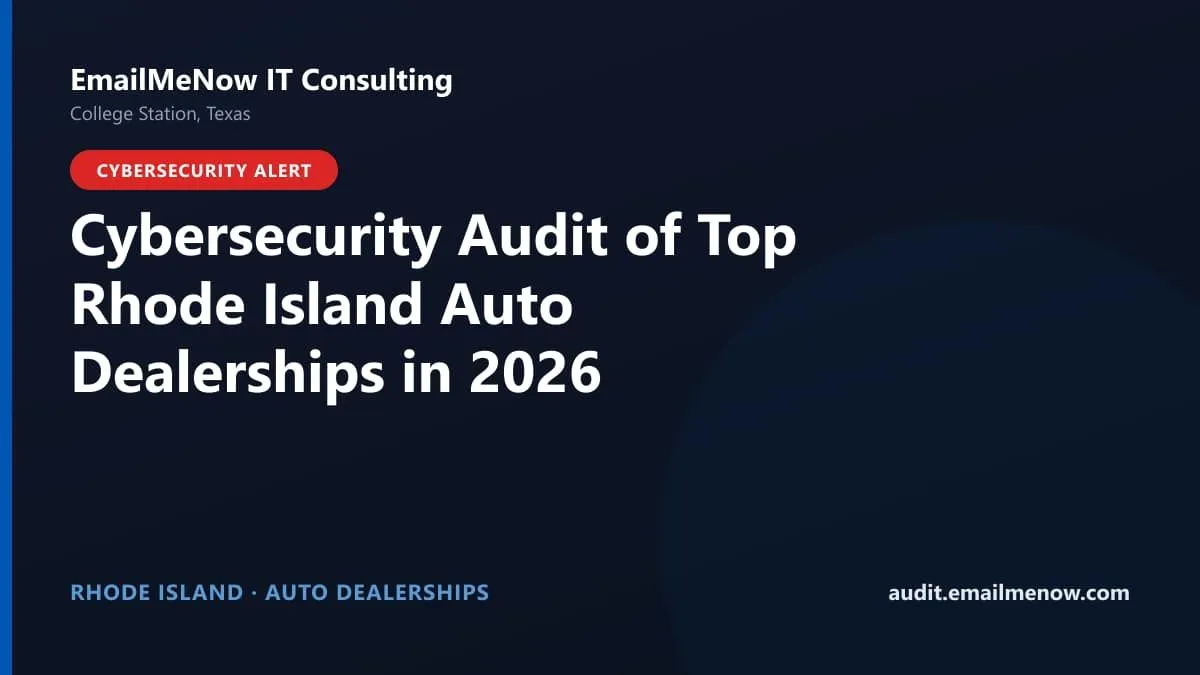 Digital audit dashboard with a Rhode Island state map showing cybersecurity scores of major Rhode Island auto dealerships