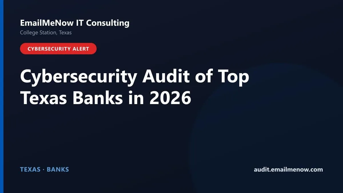 Digital audit dashboard with a Texas state map showing cybersecurity scores of major Texas banks