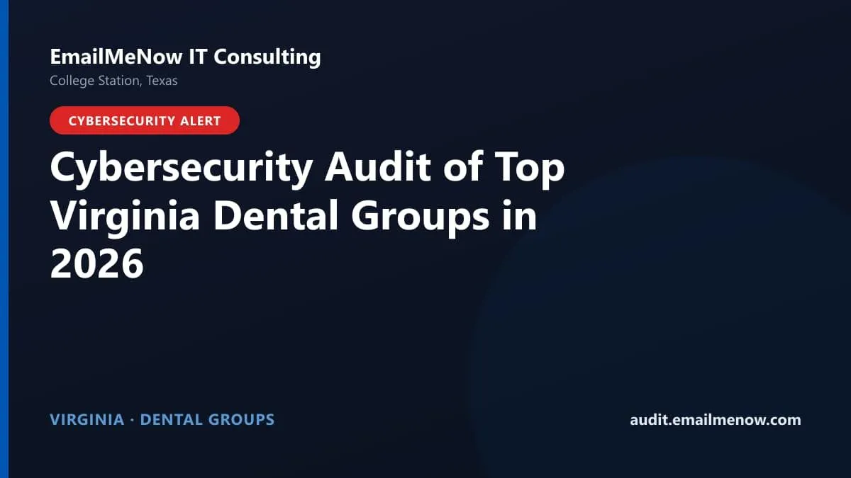 Digital audit dashboard with a Virginia state map showing cybersecurity scores of major Virginia dental groups
