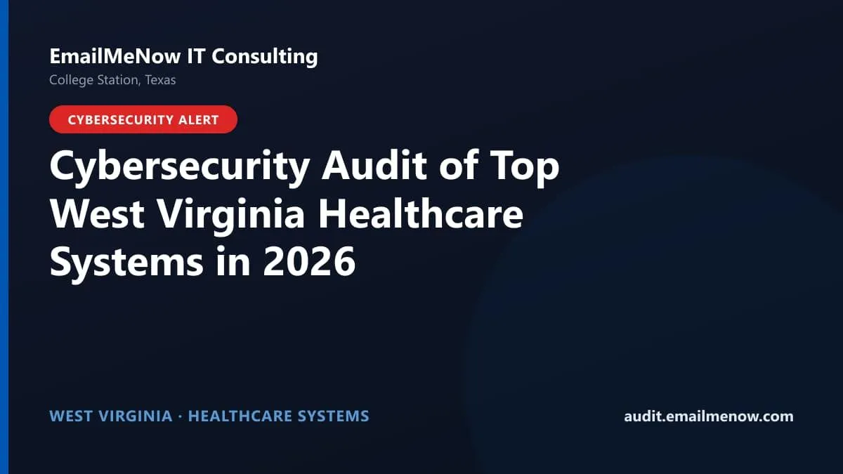 Digital audit dashboard with a West Virginia state map showing cybersecurity scores of major West Virginia hospitals and healthcare systems