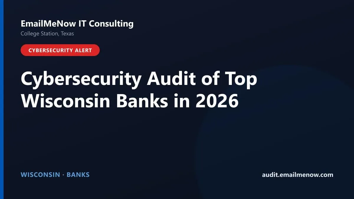 Digital audit dashboard with a Wisconsin state map showing cybersecurity scores of major Wisconsin banks