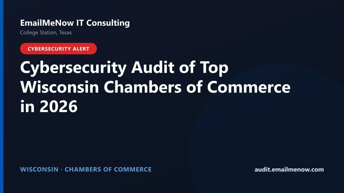 Digital audit dashboard with a Wisconsin state map showing cybersecurity scores of major Wisconsin chambers of commerce