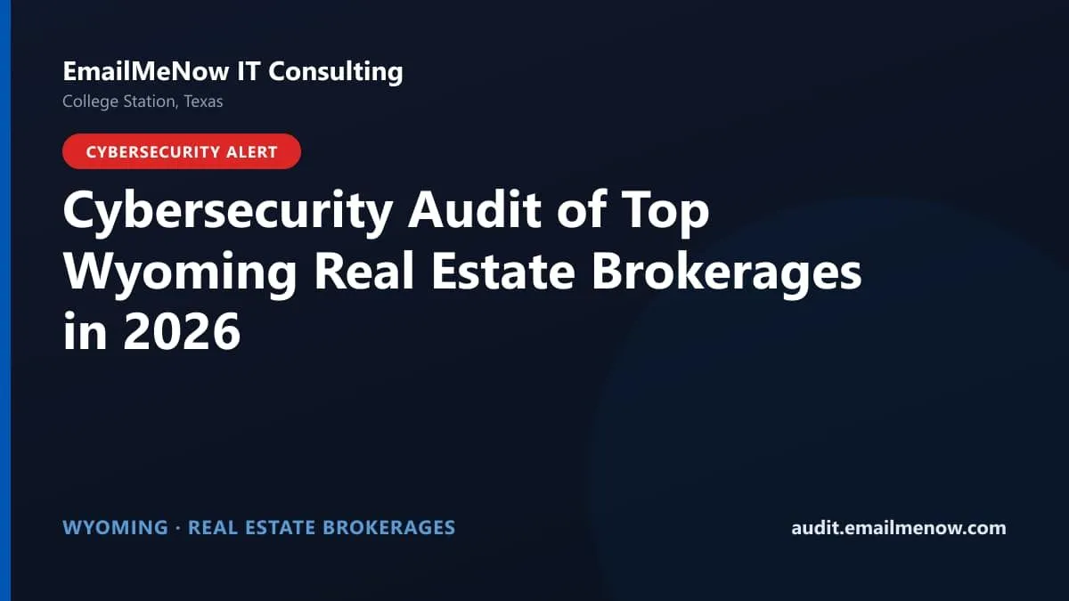 Digital audit dashboard with a Wyoming state map showing cybersecurity scores of major Wyoming real estate brokerages