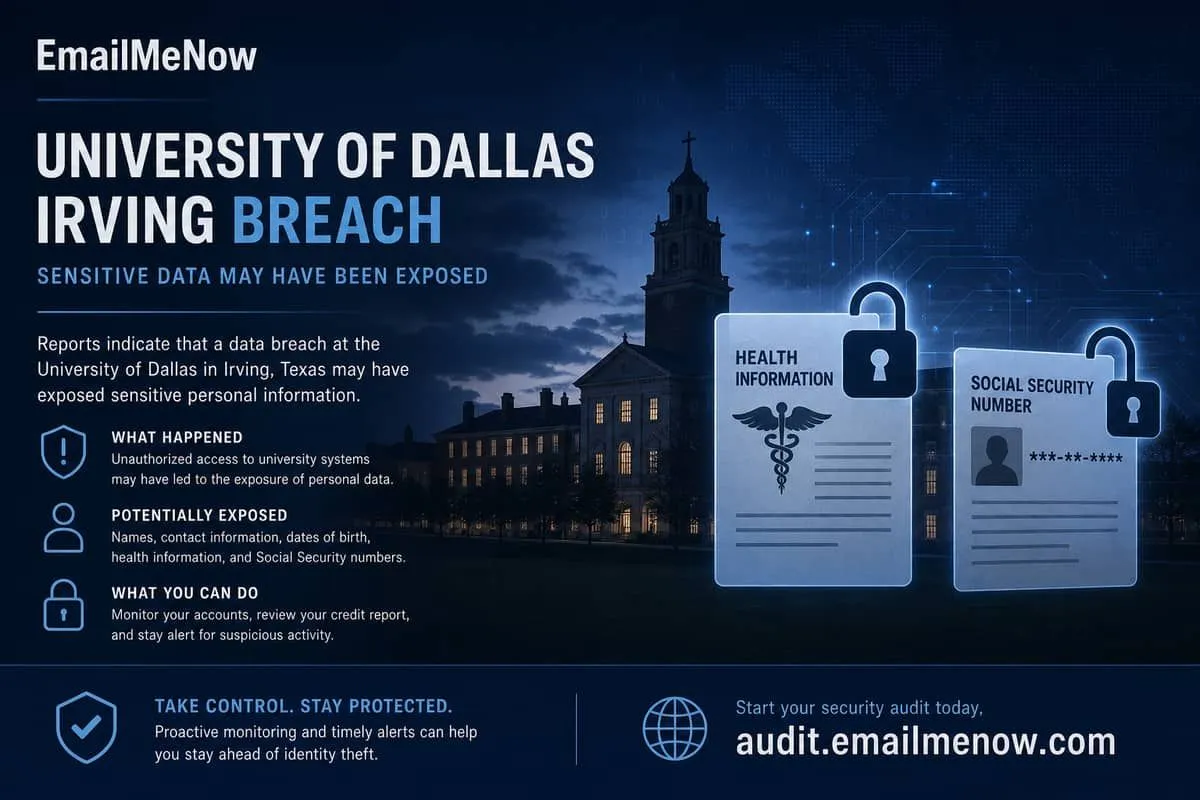 University of Dallas Irving data breach cybersecurity illustration
