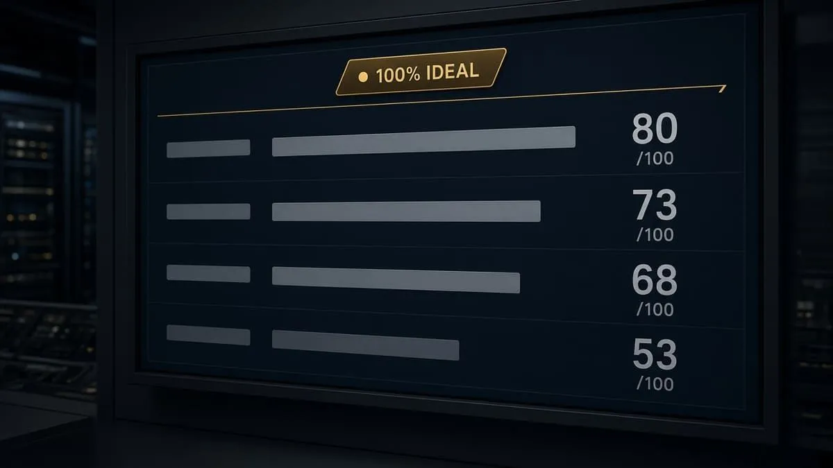 Domain audit scoreboard versus the 100 percent ideal