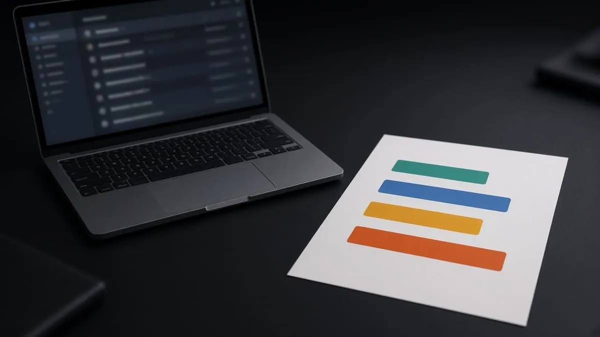 Laptop inbox beside a four-bar scorecard with no labels