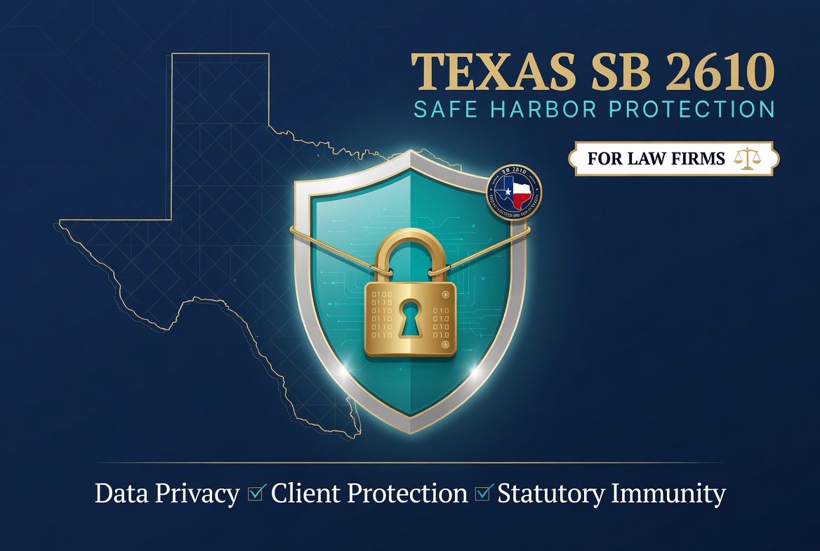 Texas SB 2610 Safe Harbor Protection with glowing shield and lock