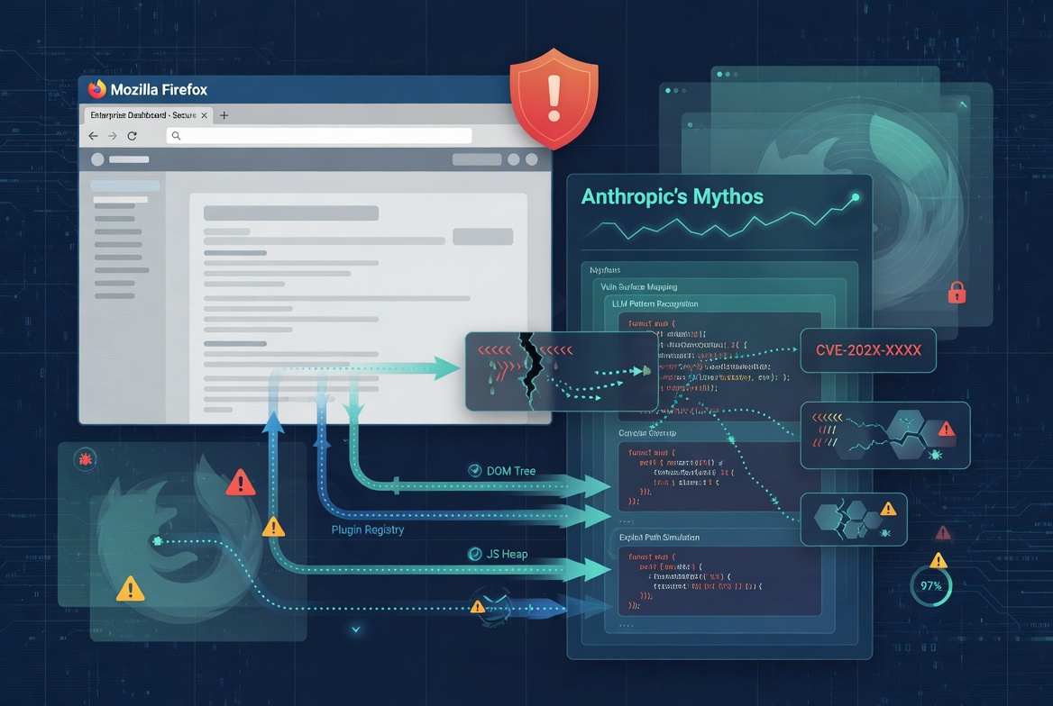 Illustration of AI-powered vulnerability discovery in web browsers and software systems