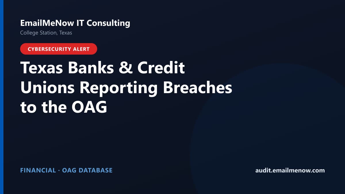 Illustration of Texas bank and credit union data breaches reported to the Attorney General