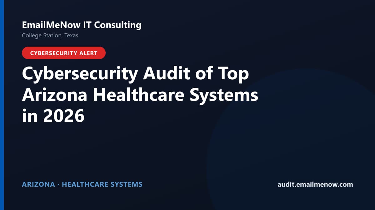 Digital audit dashboard with a Arizona state map showing cybersecurity scores of major Arizona hospitals and healthcare systems