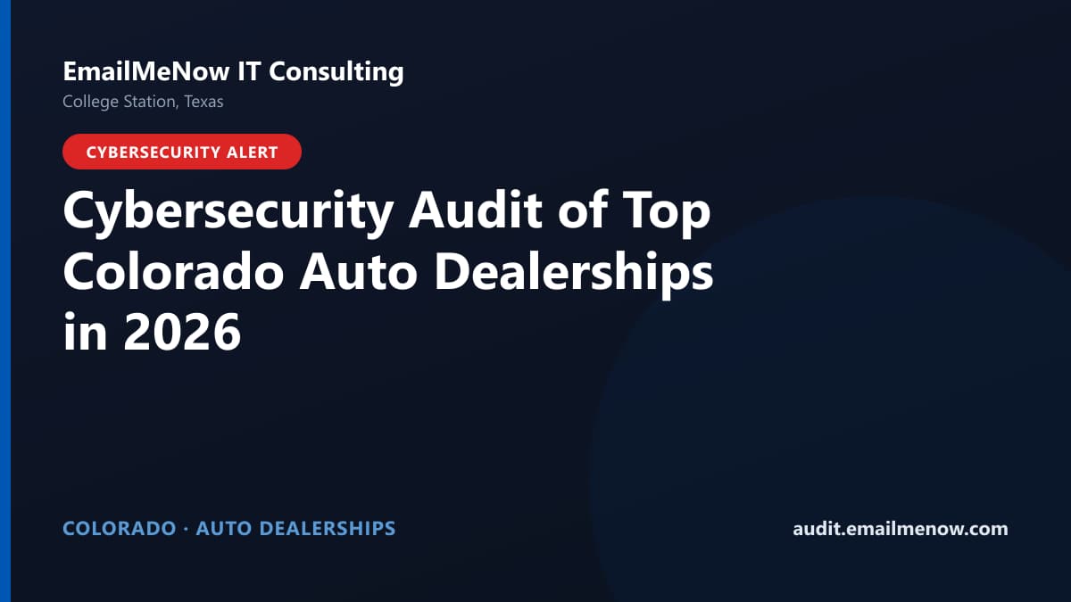 Digital audit dashboard with a Colorado state map showing cybersecurity scores of major Colorado auto dealerships