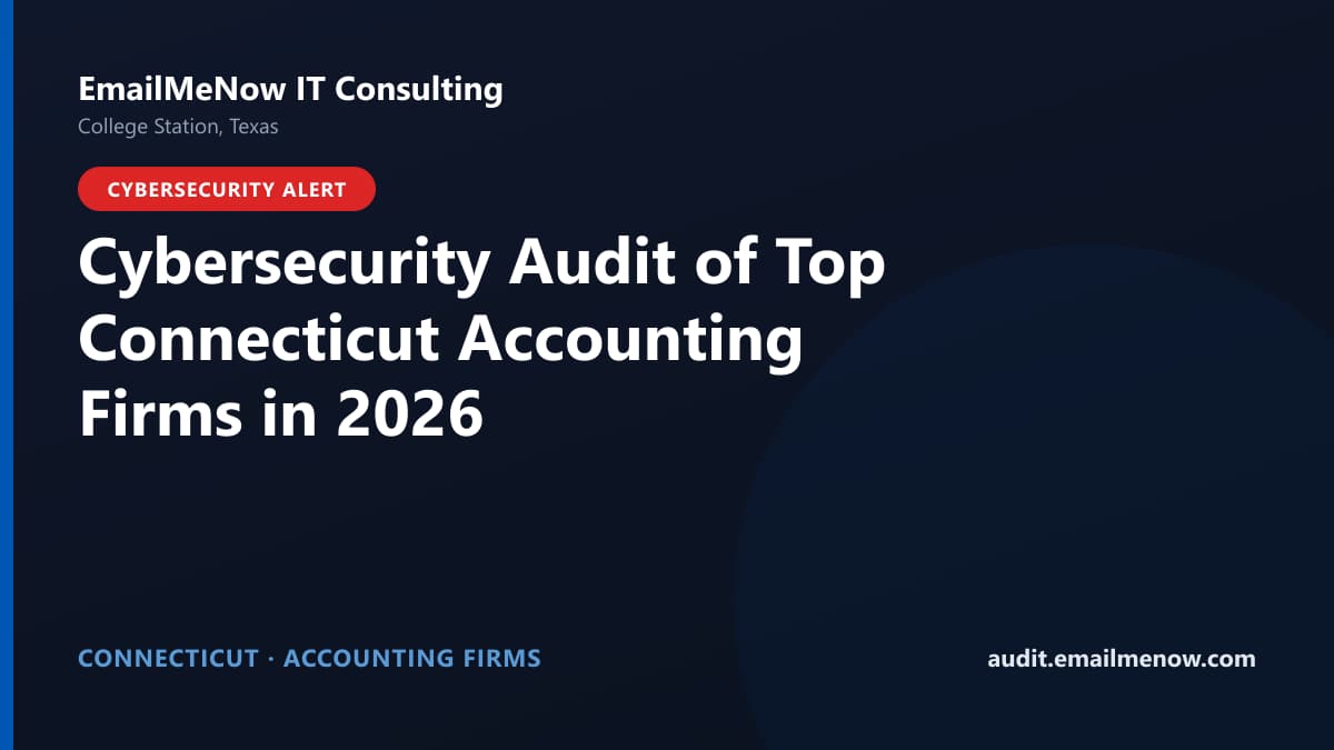 Digital audit dashboard with a Connecticut state map showing cybersecurity scores of major Connecticut accounting firms