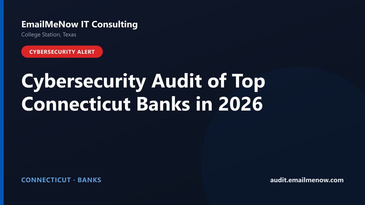 Digital audit dashboard with a Connecticut state map showing cybersecurity scores of major Connecticut banks