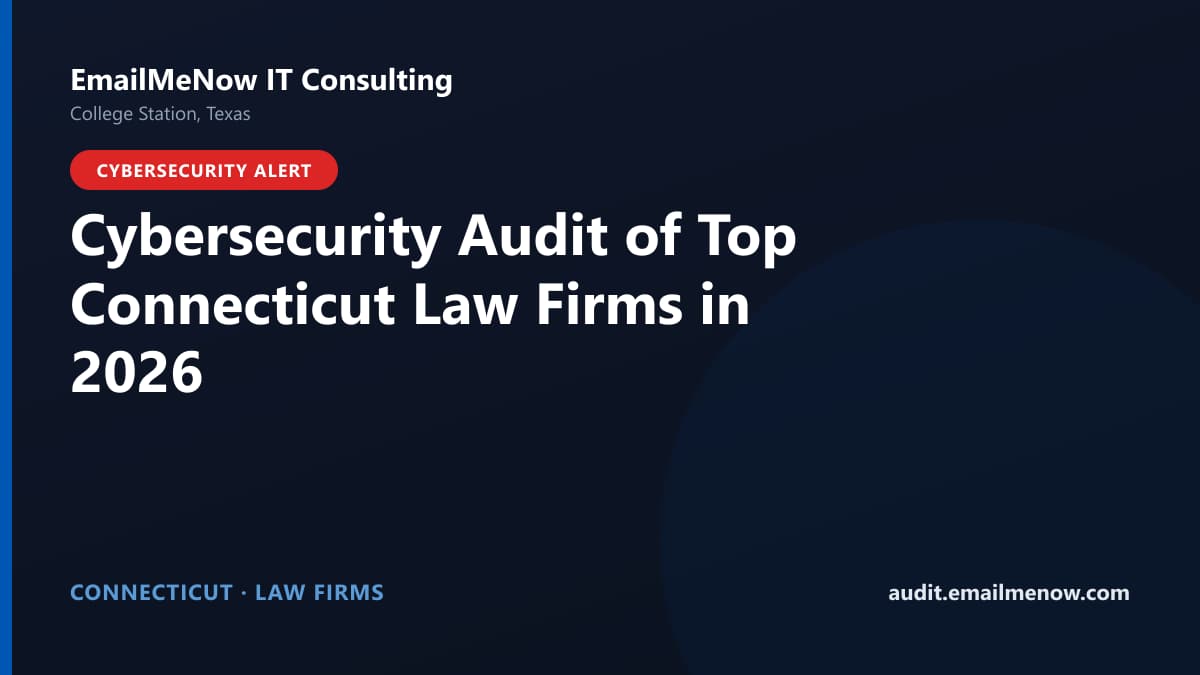 Digital audit dashboard with a Connecticut state map showing cybersecurity scores of major Connecticut law firms