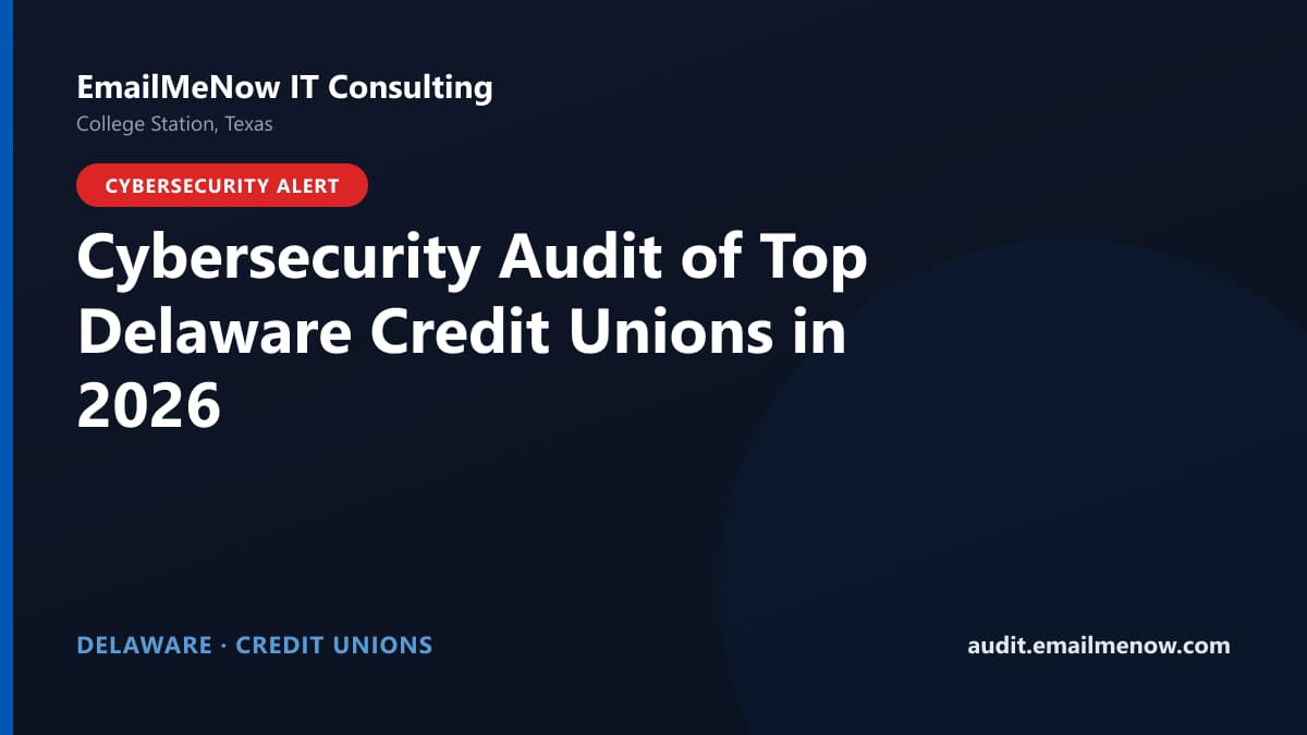 Digital audit dashboard with a Delaware state map showing cybersecurity scores of major Delaware credit unions