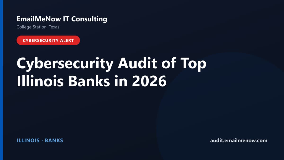 Digital audit dashboard with an Illinois state map showing cybersecurity scores of major Illinois banks