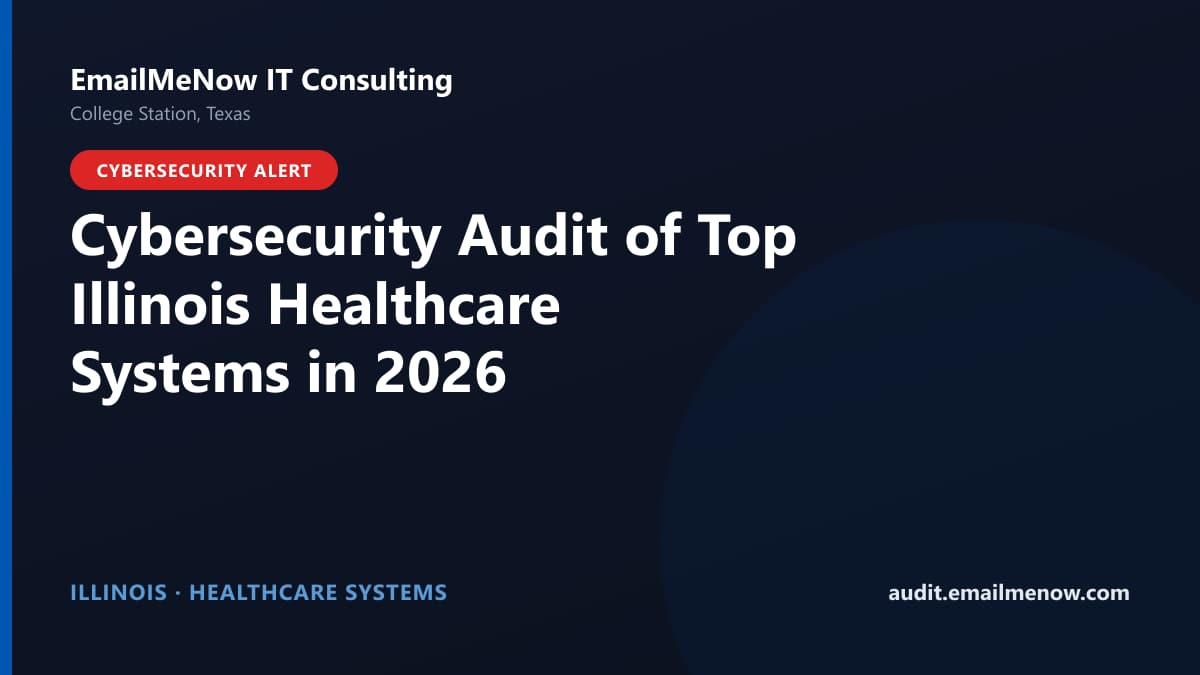 Digital audit dashboard showing cybersecurity scores of major Illinois hospitals and healthcare systems