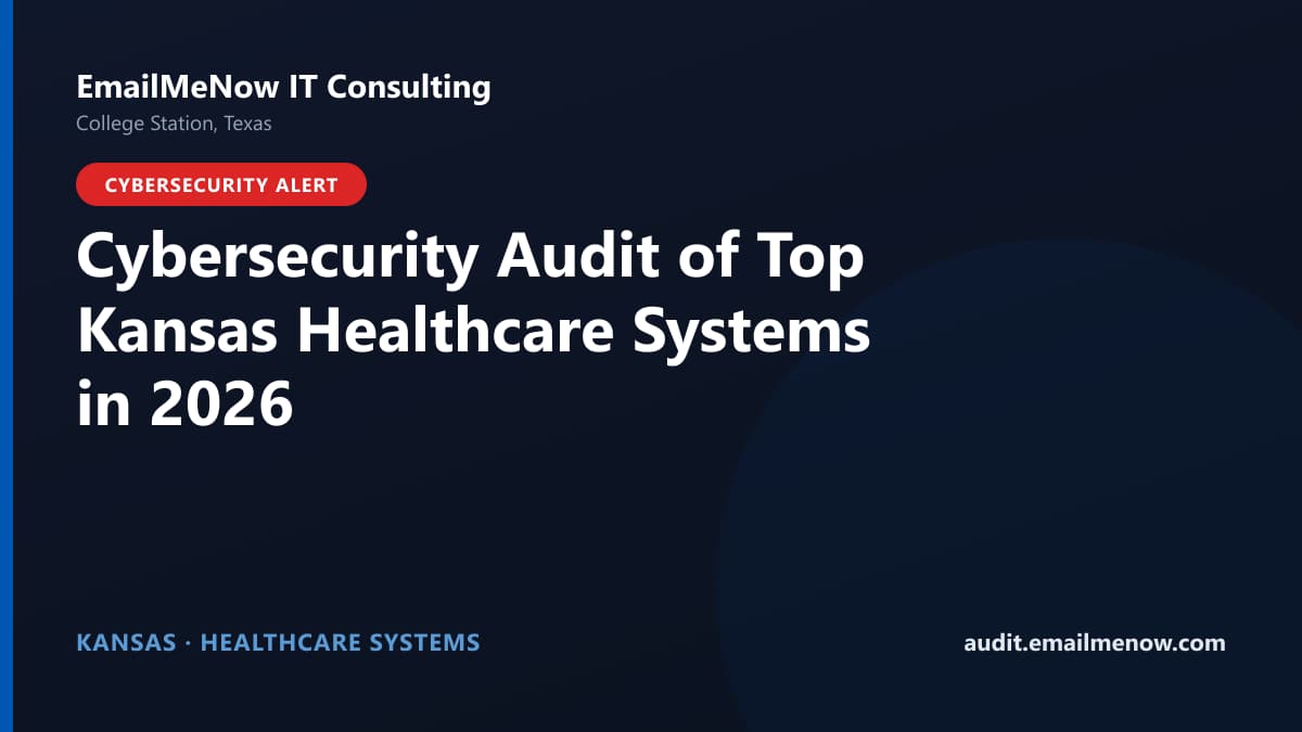 Digital audit dashboard with a Kansas state map showing cybersecurity scores of major Kansas hospitals and healthcare systems