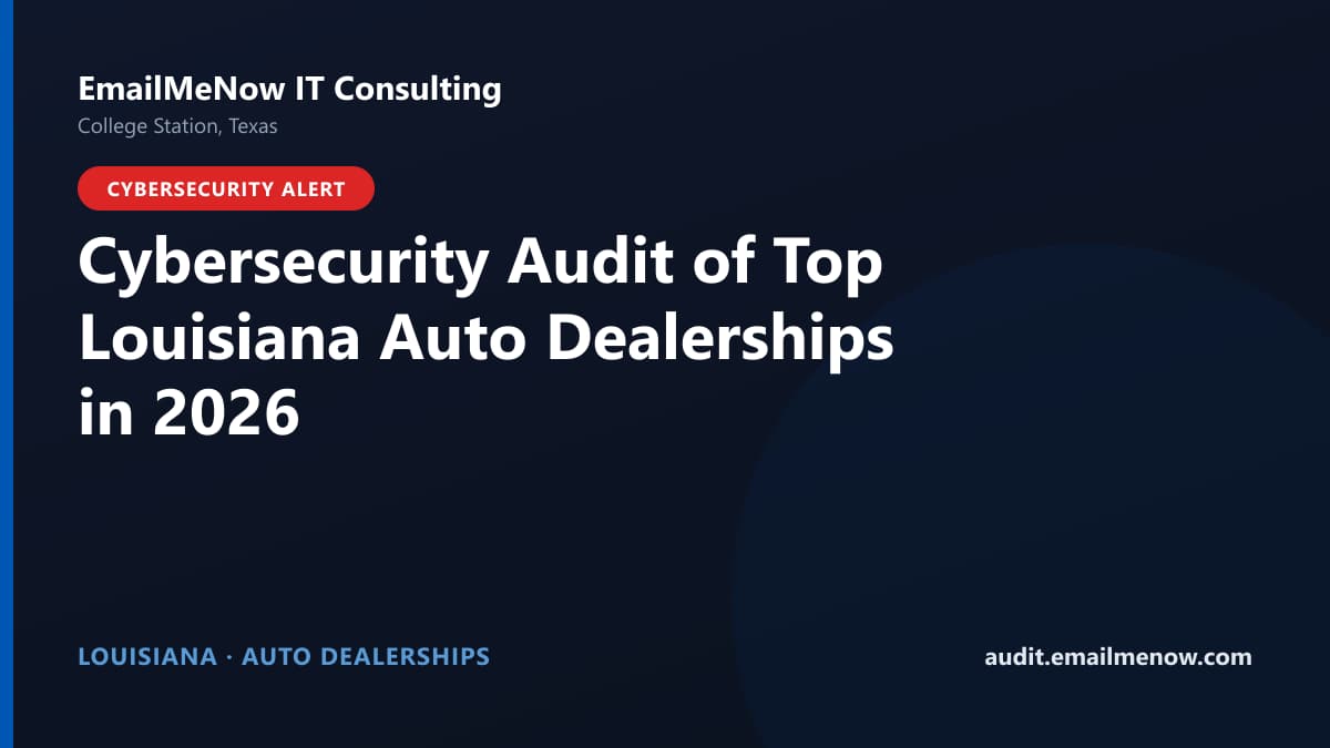 Digital audit dashboard with a Louisiana state map showing cybersecurity scores of major Louisiana auto dealerships