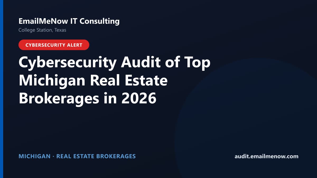 Digital audit dashboard with a Michigan state map showing cybersecurity scores of major Michigan real estate brokerages