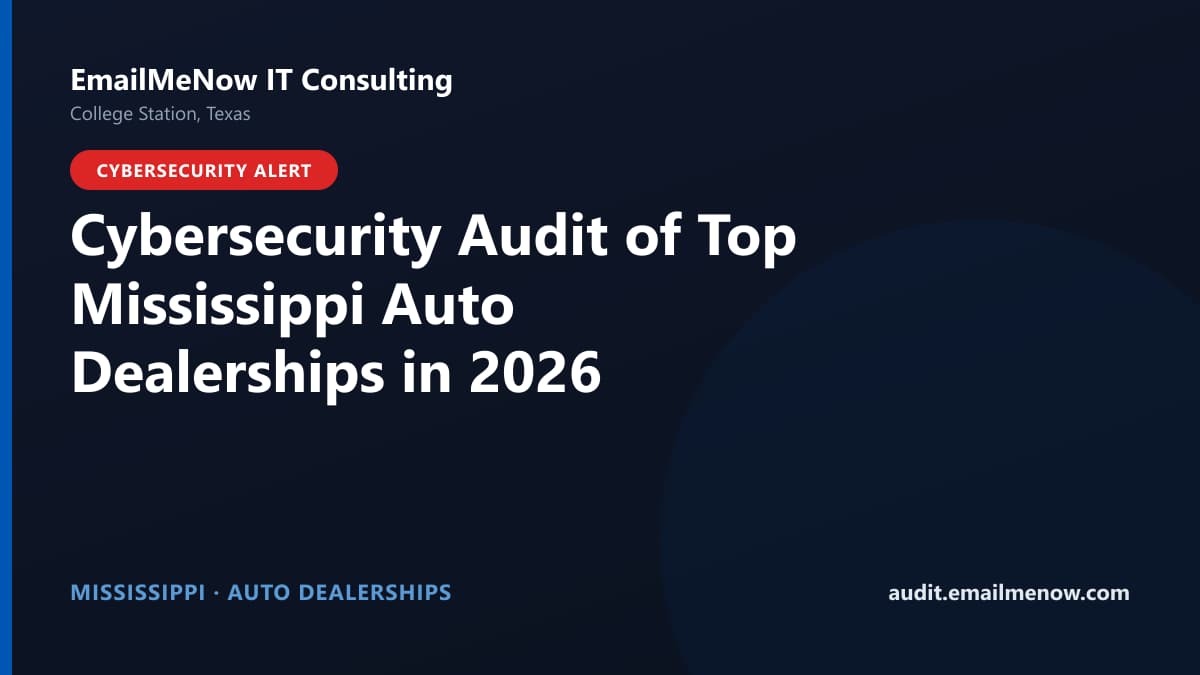Digital audit dashboard with a Mississippi state map showing cybersecurity scores of major Mississippi auto dealerships