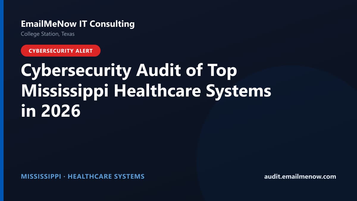 Digital audit dashboard with a Mississippi state map showing cybersecurity scores of major Mississippi hospitals and healthcare systems