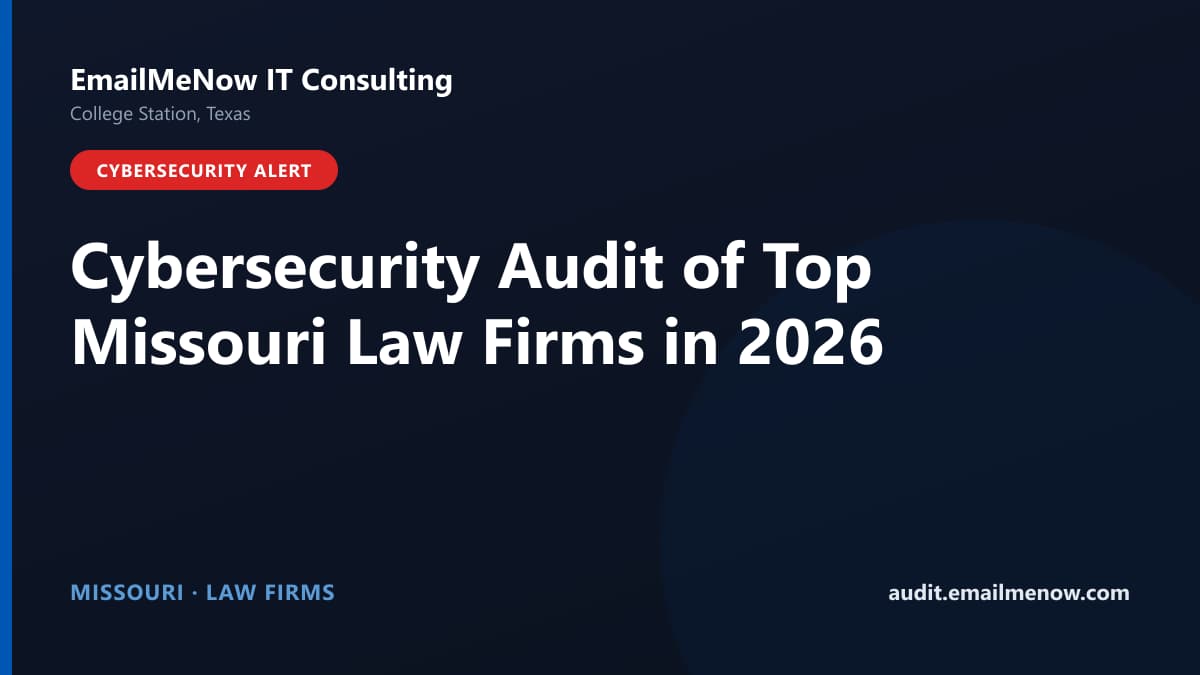 Digital audit dashboard with a Missouri state map showing cybersecurity scores of major Missouri law firms