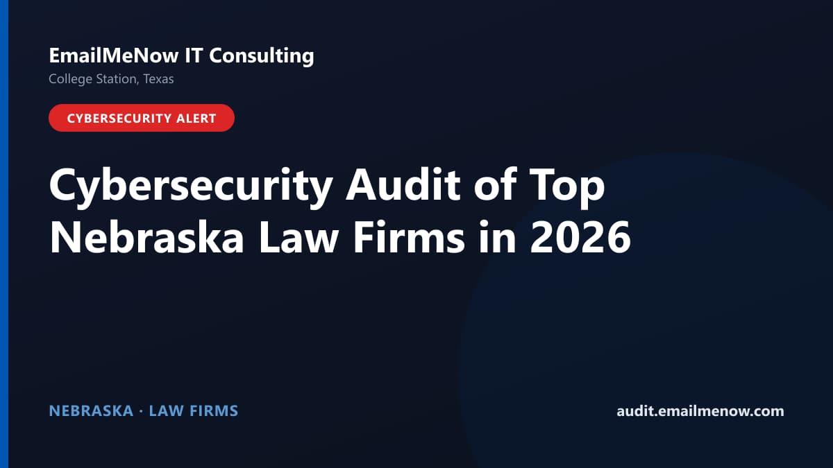 Digital audit dashboard with a Nebraska state map showing cybersecurity scores of major Nebraska law firms