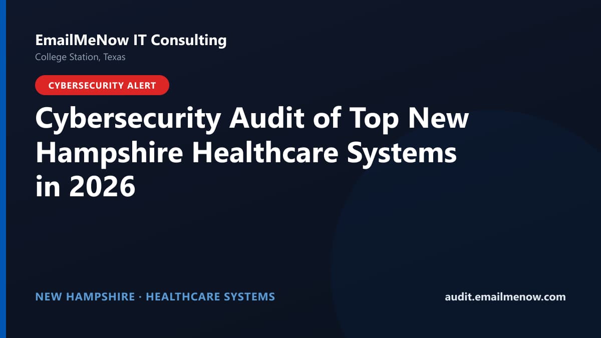 Digital audit dashboard with a New Hampshire state map showing cybersecurity scores of major New Hampshire hospitals and healthcare systems