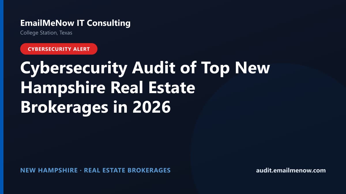 Digital audit dashboard with a New Hampshire state map showing cybersecurity scores of major New Hampshire real estate brokerages