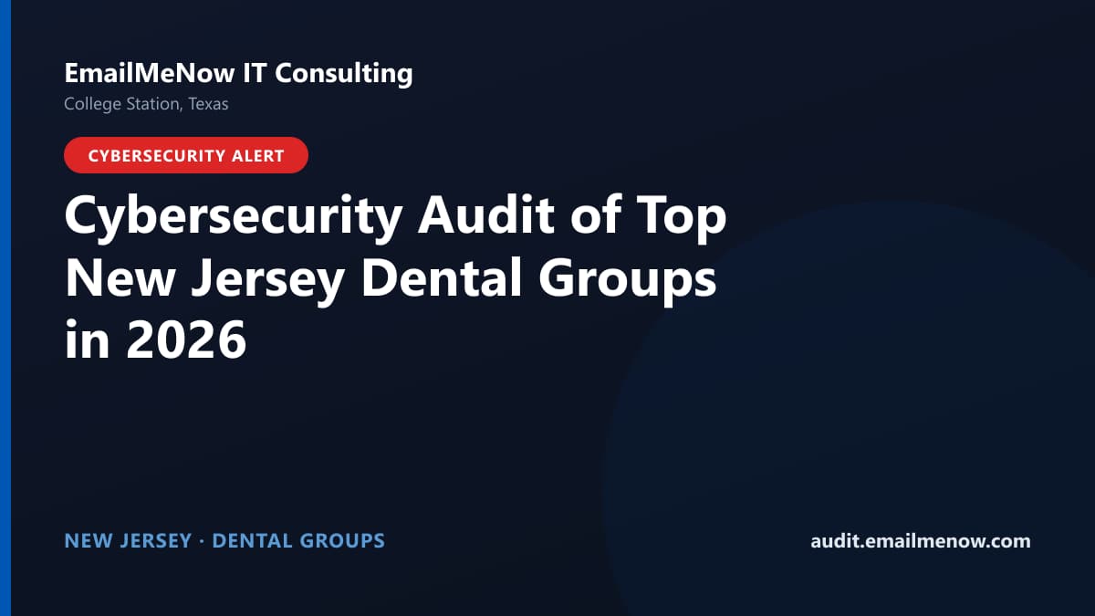 Digital audit dashboard with a New Jersey state map showing cybersecurity scores of major New Jersey dental groups