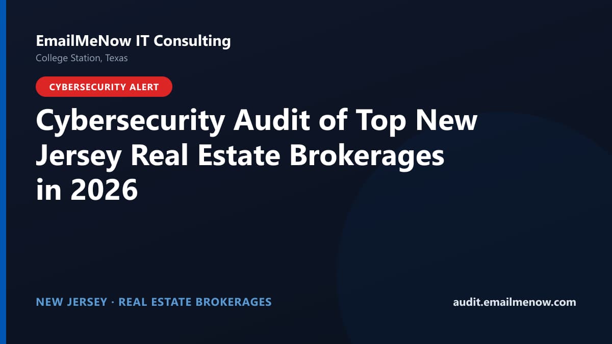 Digital audit dashboard with a New Jersey state map showing cybersecurity scores of major New Jersey real estate brokerages