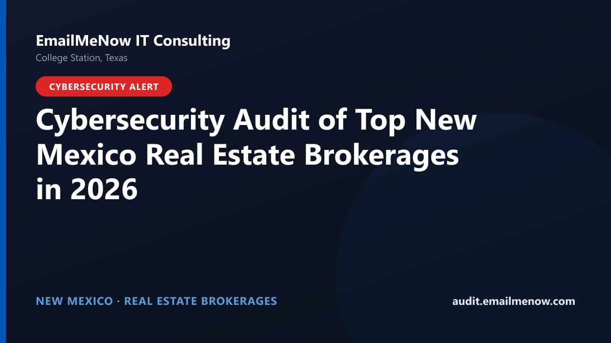 Digital audit dashboard with a New Mexico state map showing cybersecurity scores of major New Mexico real estate brokerages