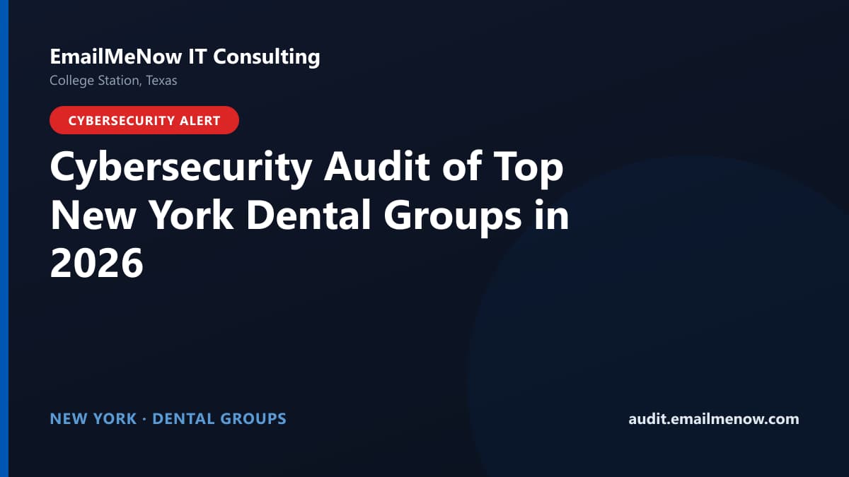 Digital audit dashboard with a New York state map showing cybersecurity scores of major New York dental groups
